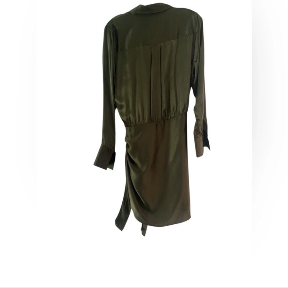 NWT L'Agence Green Winter Moss Atlas 100% Silk Wrap-Effect Dress, Size 8 - Picture 7 of 9